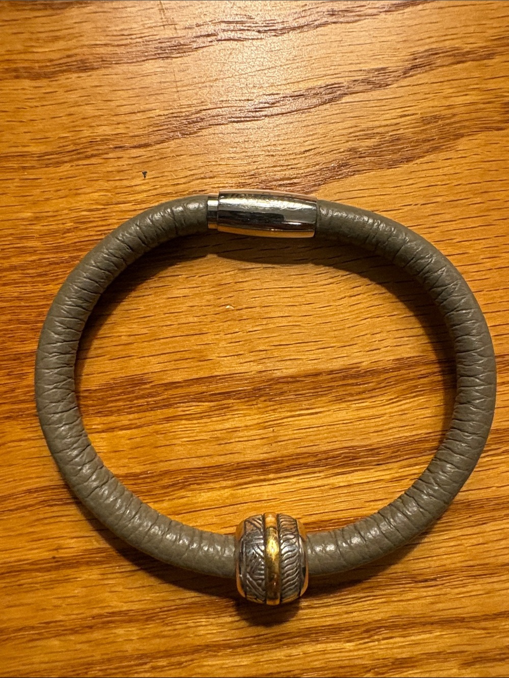Brighton Woodstock Grey Leather Bracelet with Silver & Gold Accent charm